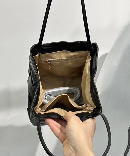 Handmade Black Plaid Patchwork Faux Leather Satchel Handbag UU1075 Bag-BGS240527