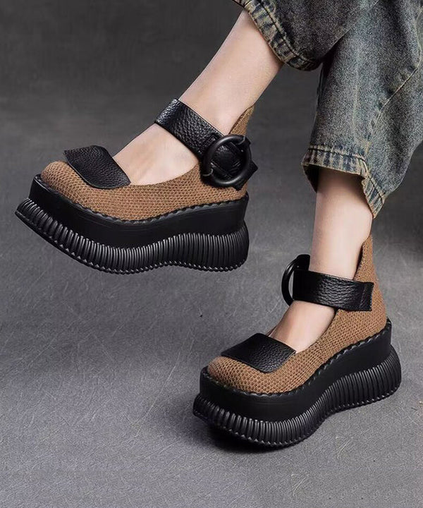 Handmade Black Platform Splicing Buckle Strap Loafer Shoes SL1011 Ada Fashion