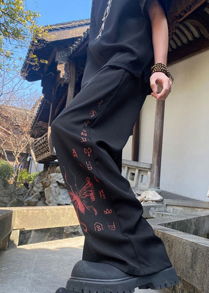 Handmade Black Pockets Print Ice Silk Mens Pants Summer YT039 Men-Silk-MENP240721