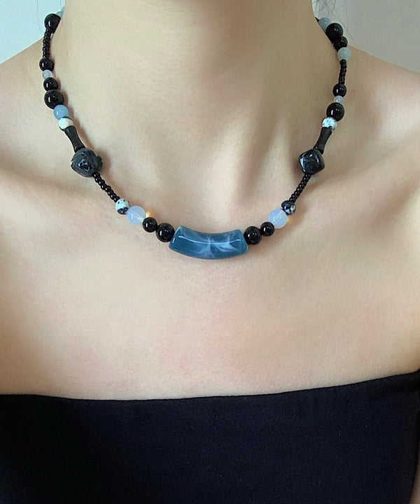 Handmade Blue Bamboo Joint Beading Gratuated Bead Necklace GH1003 Ada Fashion