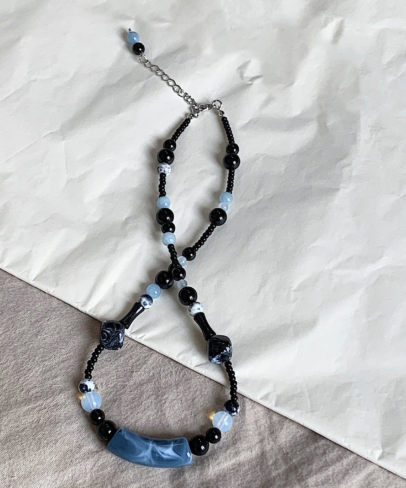 Handmade Blue Bamboo Joint Beading Gratuated Bead Necklace GH1003 Ada Fashion