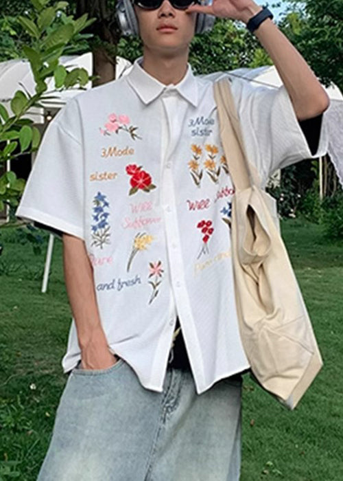 Handmade Cotton Embroideried Mens Blue Shirt Plaid Summer FashionChic