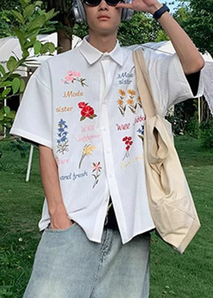 Handmade Cotton Embroideried Mens Blue Shirt Plaid Summer FashionChic