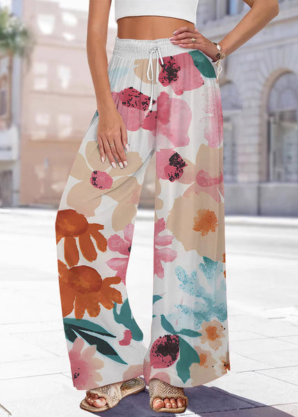 Pants Leg Waist Print Blue Summer Elastic Handmade Wide FashionChic