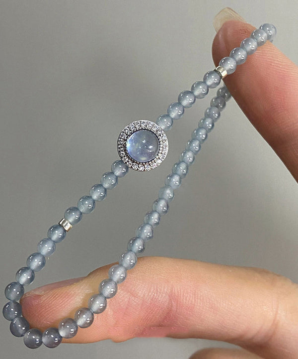 Handmade Blue Sterling Silver Zircon Gem Stone Chain Bracelet GH1060 Ada Fashion