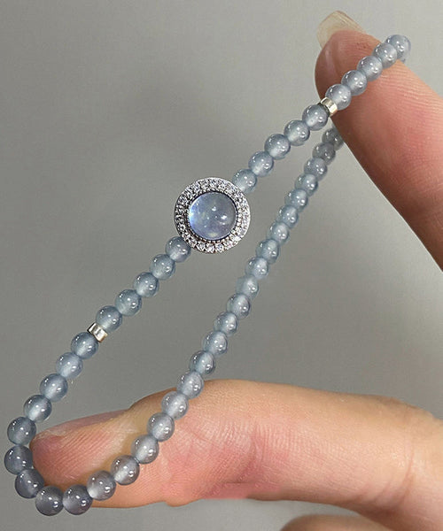 Handmade Blue Sterling Silver Zircon Gem Stone Chain Bracelet GH1060 Ada Fashion