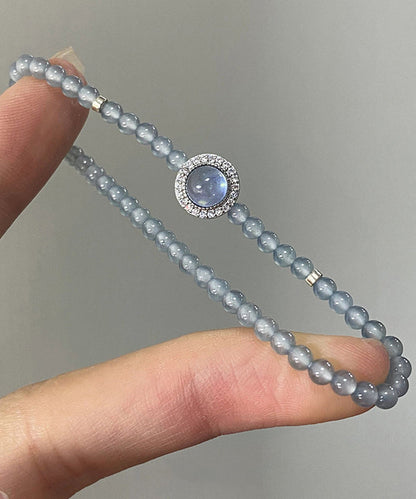 Handmade Blue Sterling Silver Zircon Gem Stone Chain Bracelet GH1060 Ada Fashion