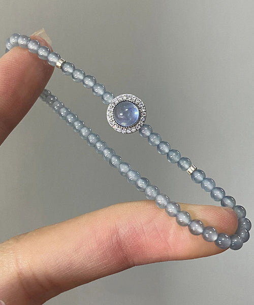 Handmade Blue Sterling Silver Zircon Gem Stone Chain Bracelet GH1060 Ada Fashion