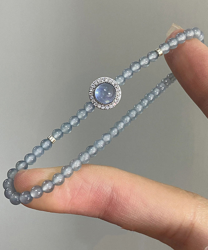 Handmade Blue Sterling Silver Zircon Gem Stone Chain Bracelet GH1060 Ada Fashion