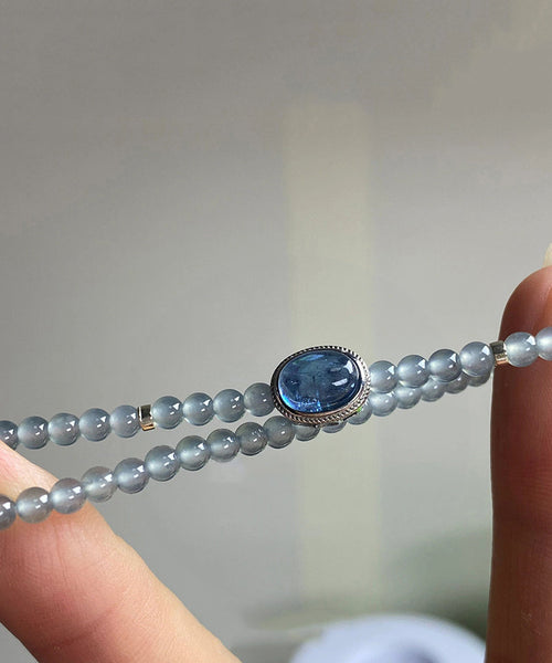 Handmade Blue Sterling Silver Zircon Gem Stone Chain Bracelet GH1060 Ada Fashion