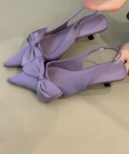Pointed Toe Splicing Purple Sandals Heel Handmade High Bow FashionChic