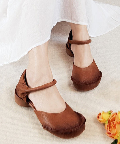 Handmade Brown Chunky Cowhide Leather Splicing Sandals SL1024 Ada Fashion