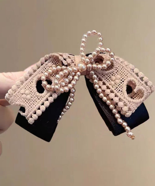 Hairpin Handmade Bow Fabric Pearl Art Brown FashionChic