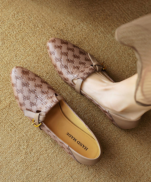 Cowhide Handmade Shoes Flat Feet Pointed Toe Brown Leather FashionChic