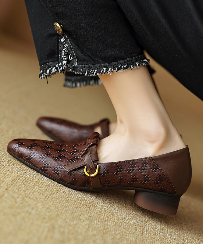 Leather Cowhide Pointed Feet Toe Handmade Shoes Flat Brown FashionChic
