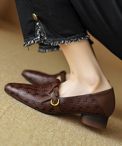 Leather Cowhide Pointed Feet Toe Handmade Shoes Flat Brown FashionChic