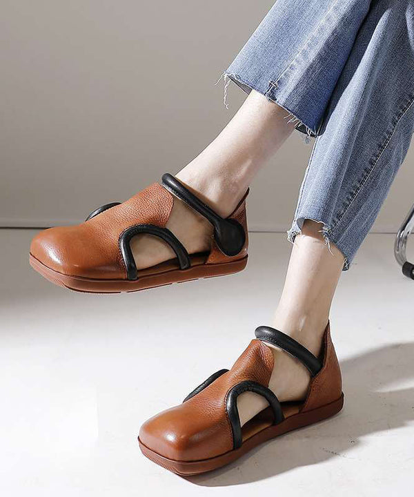 Handmade Brown Platform Splicing Buckle Strap Flats Shoes SL1016 Ada Fashion