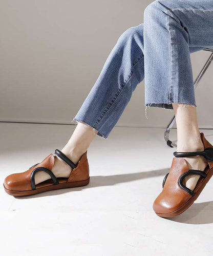 Handmade Brown Platform Splicing Buckle Strap Flats Shoes SL1016 Ada Fashion