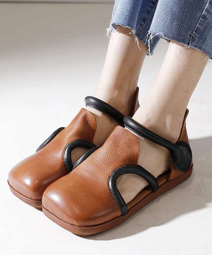 Handmade Brown Platform Splicing Buckle Strap Flats Shoes SL1016 Ada Fashion