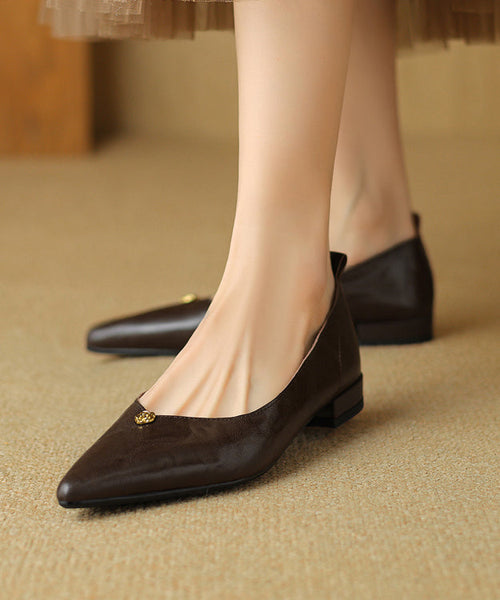 Handmade Brown Sheepskin Flat Feet Shoes Pointed Toe AP1012 shoe-PDX240905
