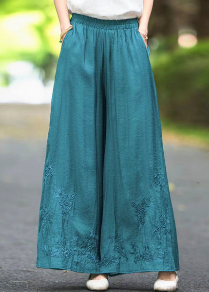 Silk Elastic Handmade Pockets Solid Pants Brown Waist Summer FashionChic