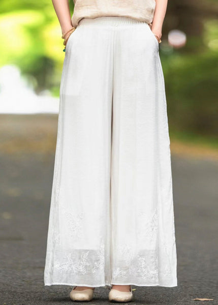 Silk Elastic Handmade Pockets Solid Pants Brown Waist Summer FashionChic