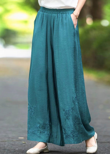 Silk Elastic Handmade Pockets Solid Pants Brown Waist Summer FashionChic