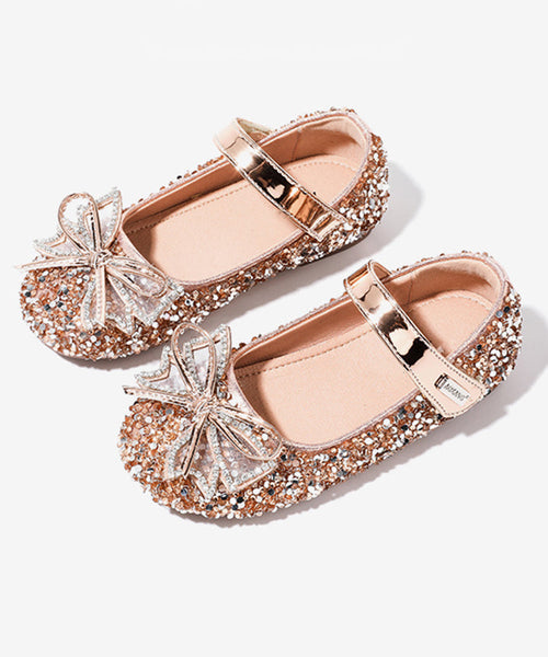 Shoes Girls Champagne Buckle Bow Flat Handmade Strap Zircon FashionChic