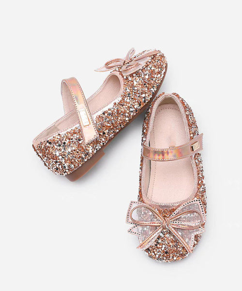 Shoes Girls Champagne Buckle Bow Flat Handmade Strap Zircon FashionChic