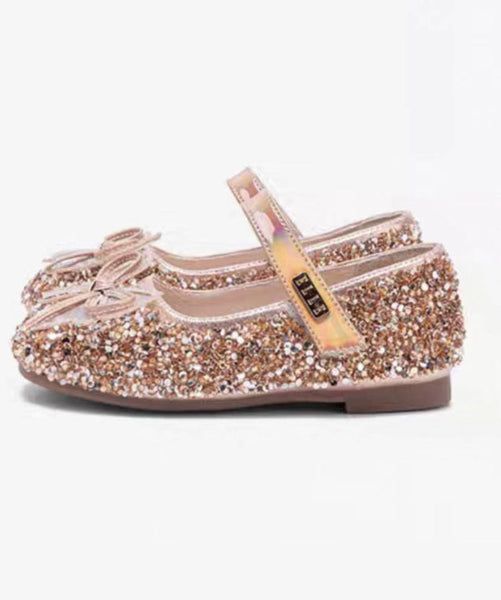 Shoes Girls Champagne Buckle Bow Flat Handmade Strap Zircon FashionChic