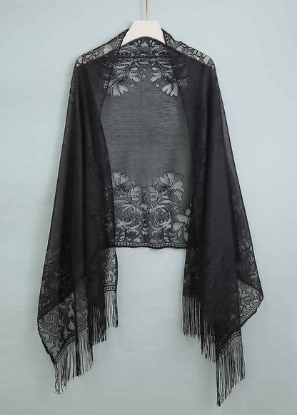 Handmade Chinese Style Black Tasseled Hollow Out Scarf YF004 ABC