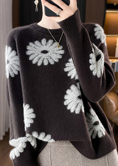 Handmade Chocolate O Neck Jacquard Woolen Sweaters Spring YY012 ABC