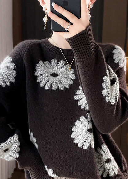 Handmade Chocolate O Neck Jacquard Woolen Sweaters Spring YY012 ABC