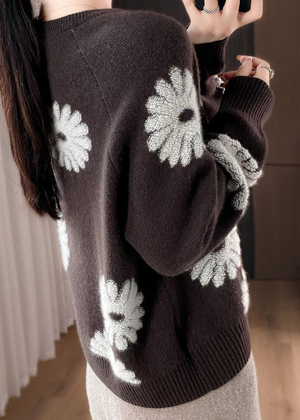 Handmade Chocolate O Neck Jacquard Woolen Sweaters Spring YY012 ABC