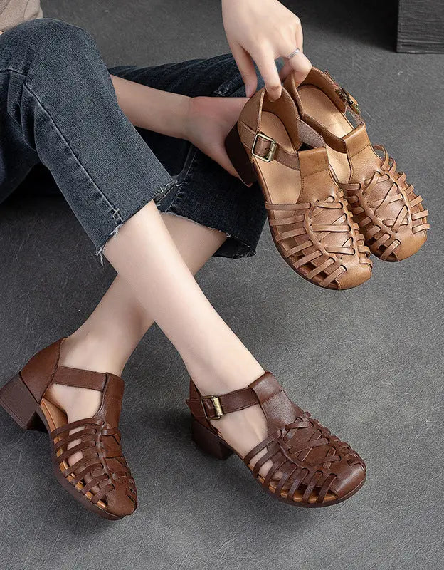 Handmade Close Toe Vintage Straps Sandals Ada Fashion