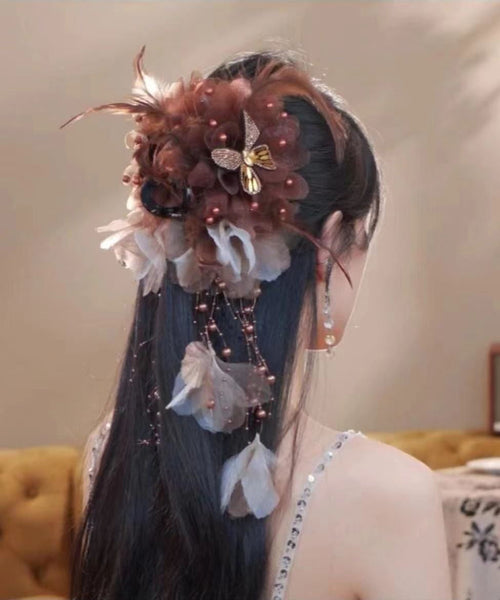Butterfly Handmade Alloy Coffee Tassel Pearl Feather Zircon FashionChic