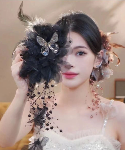 Butterfly Handmade Alloy Coffee Tassel Pearl Feather Zircon FashionChic