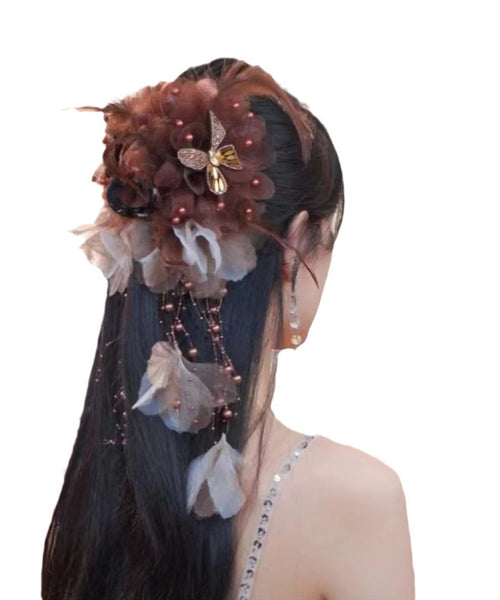 Butterfly Handmade Alloy Coffee Tassel Pearl Feather Zircon FashionChic