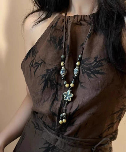 Coffee Alloy Pendant Wax Necklace Ceramic Rope Handmade FashionChic