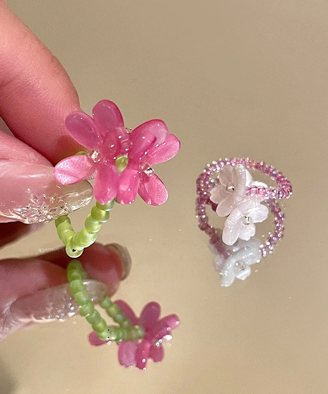 Set Handmade Colorblock Two-Piece Floral Acrylic Beads Rings FashionChic