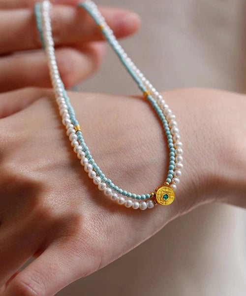 Colorblock Beading Alloy Handmade Double-Layer Pendant Pearl FashionChic