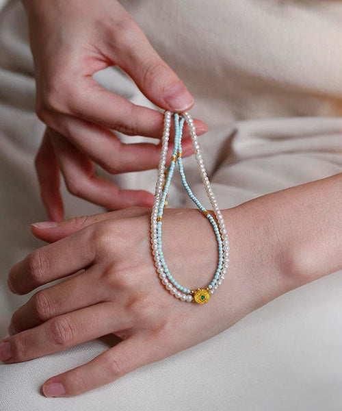 Colorblock Beading Alloy Handmade Double-Layer Pendant Pearl FashionChic