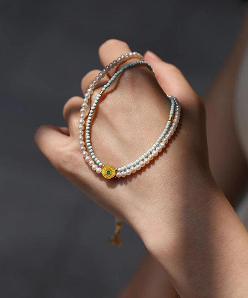 Colorblock Beading Alloy Handmade Double-Layer Pendant Pearl FashionChic