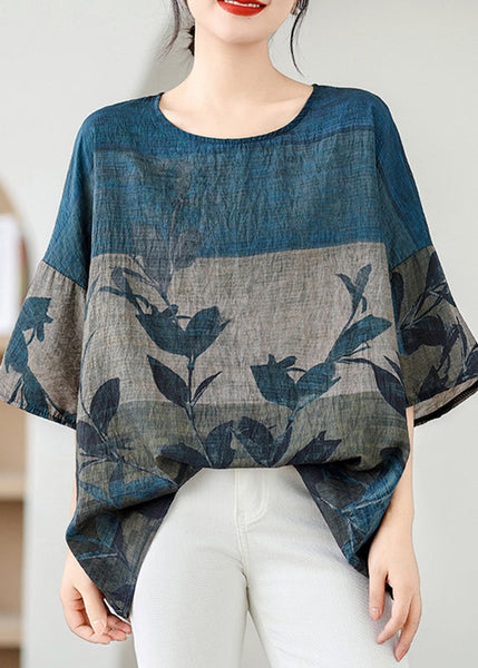 Handmade Colorblock O-Neck Print Cozy Top Summer AP060 GK-HTP240718
