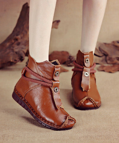 Boots Splicing Brown Handmade Cowhide Leather Comfortable FashionChic