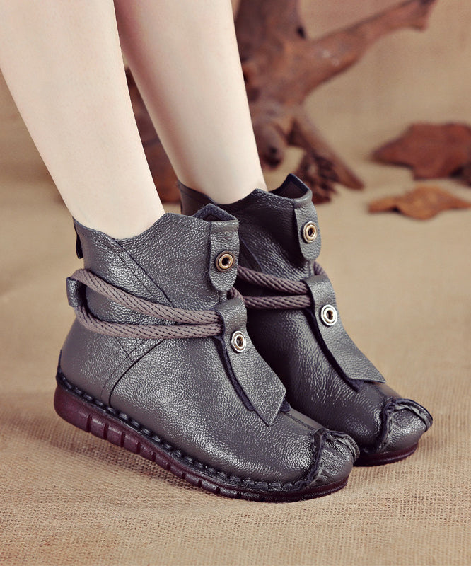 Boots Splicing Brown Handmade Cowhide Leather Comfortable FashionChic