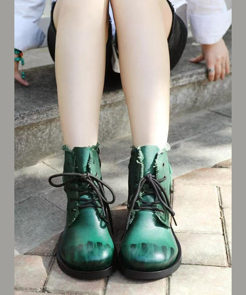 Handmade Comfy Brown Cowhide Leather Splicing Boots Lace Up OM003 ABC