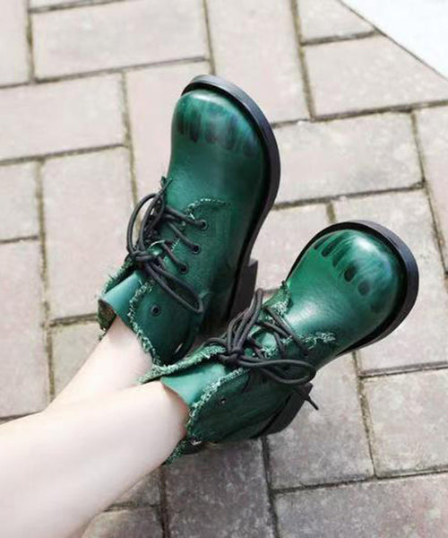 Handmade Comfy Brown Cowhide Leather Splicing Boots Lace Up OM003 ABC