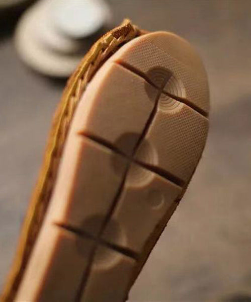 Handmade Comfy Flats Shoes Khaki Cowhide Leather RT1018 Ada Fashion