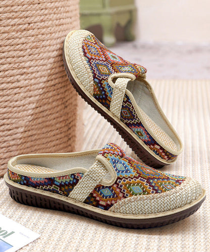 Green Splicing Slide Handmade Sandals Comfy Linen FashionChic